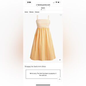 Strapping tie back mini dress JCREW outlet size 2 yellow stripe